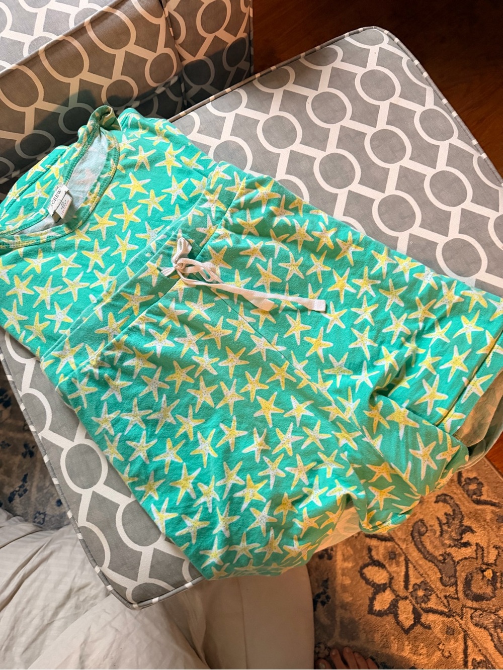 J. Crew Aqua Starfish Print Pajama Two Piece Set